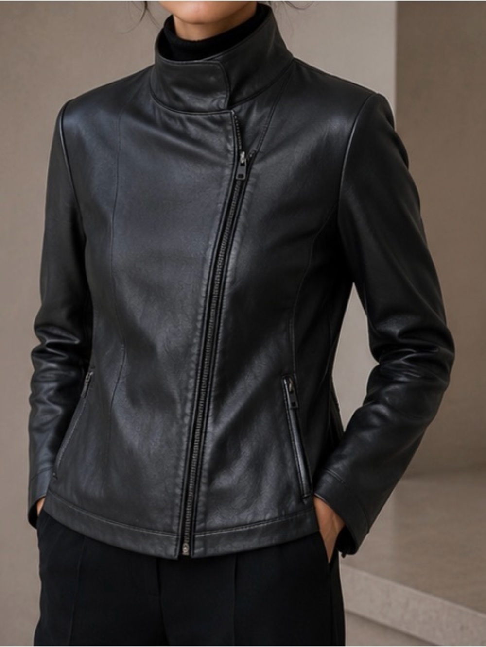 Elie Tahari - Black Leather Bomber Jacket